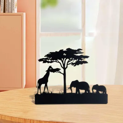 Teelichthalter Elefant & Giraffe, schwarz, 20x7x16 cm, Metall