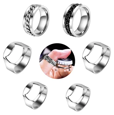 6er Set Edelstahl-Flaschenöffner als Fingerring für Bierflaschen