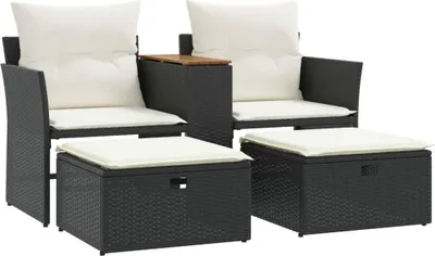 Productafbeelding van vidaXL Tuinset, 2-zitsbank met voetenbankjes, zwart, polyrotan