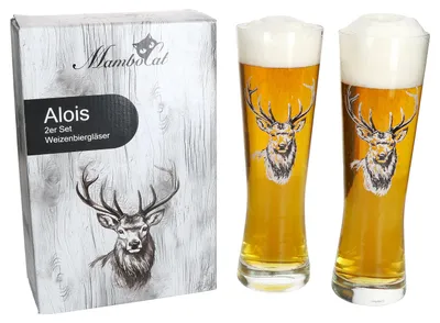 Image de Verre à bière blanche Alois Set de 2 verres avec motif de cerf 0,5 L dans un carton cadeau