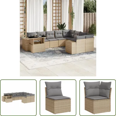 Produktbild von The Living Store 10-tlg. Garten-Sofagarnitur mit Kissen Beige Poly Rattan