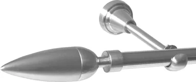 Produktbild von Gardinenstange Set Edelstahl Look Metall Ø 16mm zur Wandbefestigung 1-lauf Spitze, Länge wählbar H14E10