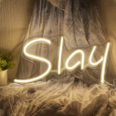 Image de Enseigne lumineuse Slay à LED, néon USB, panneau néon, veilleuse néon pour mur, chambre d'enfant, salle de jeux, bar, fête, décoration de Noël, blanc chaud
