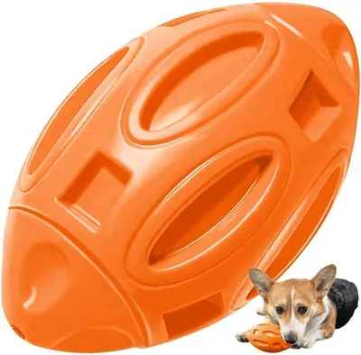 Produktbild von Hunde-Rugbyball, Hundekauspielball aus Gummi, Hunde-Rugbyball-Spielzeug, Gummirugby für Hunde, quietschender Hundeball, für mittelgroße und große Hunde (Orange) - 1 Stück