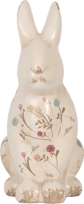 Produktbild von Clayre & Eef Dekorationsfigur Kaninchen 16x12x28 cm Beige Keramik Blumen