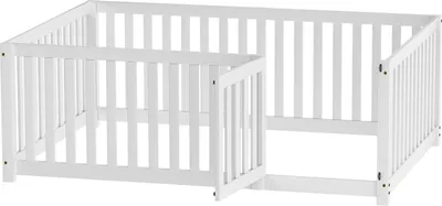Produktbild von Merax Kinderbett 140x200cm Bodenbett Holzbett mit Rausfallschutz und Tür, Massivholz Babybett Spielbett Doppelbett für Kinder, Weiß