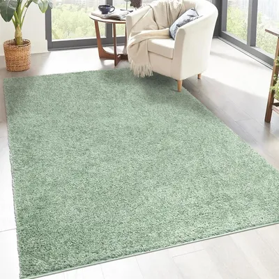 Produktbild von Shaggy Hochflor Teppich Wohnzimmer - 200x290 cm - Grün - Einfarbige Schlafzimmer-Teppiche
