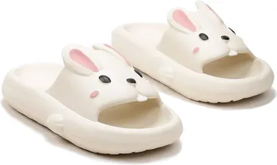Produktbild von Damen Badelatschen mit Hasenmuster Badeschuhe Schaum Hausschuhe Lerin Beige Gr.38/39