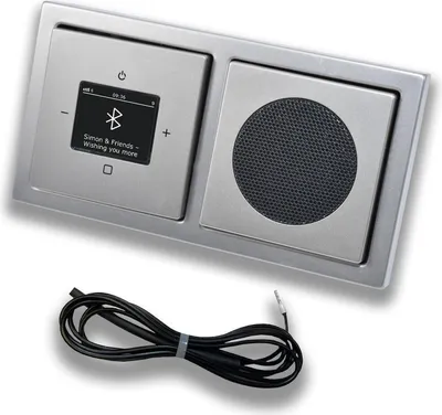 Produktbild von Busch Jäger DAB+ Unterputz Bluetooth (in and out) Radio 8217U-101 PUR Edelstahl, Set mit Lautsprecher, Abdeckungen und Rahmen + 0,9 m EBROM Wurfantenne zur Empfangsoptimierung - 8217 U – 101