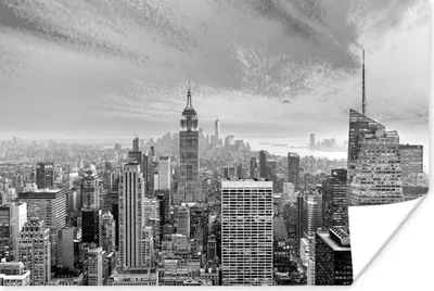 Produktbild von MuchoWow® Poster New Yorker Skyline bei Sonnenuntergang - schwarz und weiß 120x80 cm - Bilder