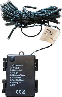 A string of LED lights and a battery pack with function options.