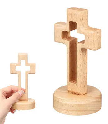 Holzkreuz mit Sockel, 12 x 6,5 cm, braun, Jesuskreuz
