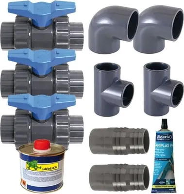 Image de Kit By-Pass Luxe UBBINK pour Pompe à Chaleur de Piscine, Compatible 50 et 38 mm, Avec Coudes et Vannes