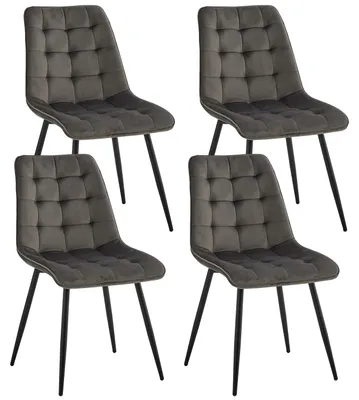 Immagine prodotto di Set di 4 sedie da pranzo - Seduta imbottita in velluto - Design moderno e minimalista - Gambe in metallo - Adatte per cucina, soggiorno e ristorante - Grigio scuro