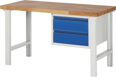 Produktbild von RAU Werkbank Basic B1500xT700xH840mm RAL 7035/5010 BMP: 40mm 2 Schubladen
