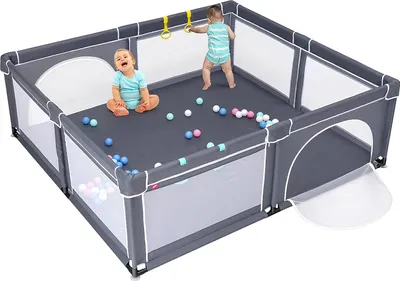 Produktbild von COSTWAY 206x185,5cm Baby Laufstall Laufgitterzelt mit 50 Spielbällen atmungsaktivem Netz 2 Türen & Reißverschluss für Säuglinge & Kinder Dunkelgrau
