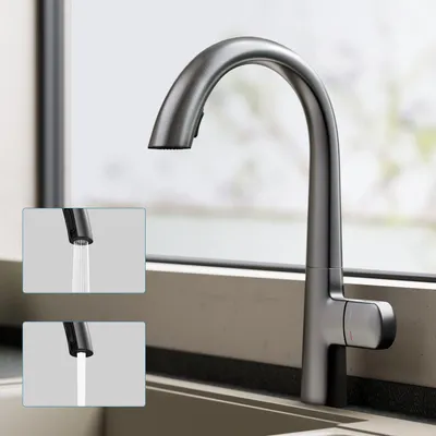 Produktbild von doporro Wasserhahn Küche Hochdruck, Ausziehbare Vollmessing-Körper Spültischarmatur, 360° Schwenkbar, Keramikkartusche Küchenarmatur Grau MS-8095