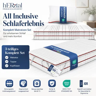 Produktbild von Matratze 140x200 H2-H4 - Matratzenset - Höhe 20cm -Orthopädische 7 Zonen Kaltschaummatratze 140x200, Topper+Kisse, Matratze H3, Matratze H4 140x200 cm
