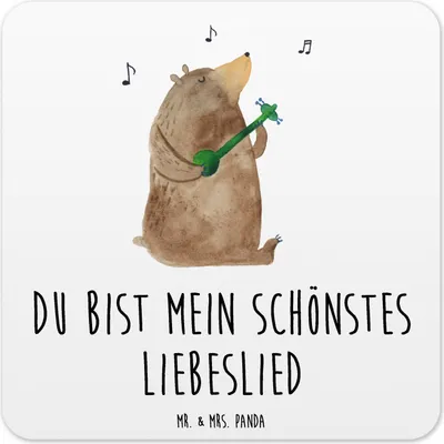 Produktbild von Mr. & Mrs. Panda Untersetzer für Gläser Bär Lied 10er Set - Weiß - Geschenk, Valentinstag, Herz, Tischuntersetzer, Glas-Untersetzer, Teddy, Partner, Frau, Coaster, Spruch