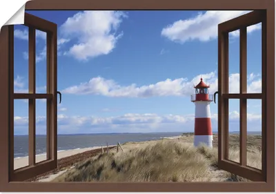 Produktbild von ARTland Poster Fensterblick - Leuchtturm Sylt, braun Größe: 70x50 cm