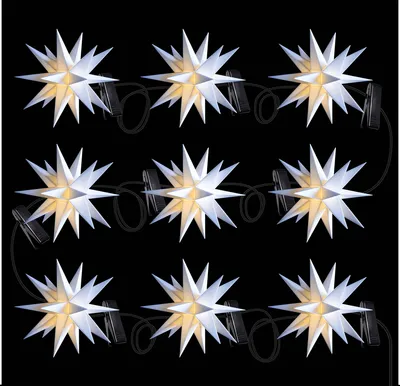 Produktbild von Novaliv Weihnachtsstern Dekostern | 12cm Sterne 13m Länge | 9er Sternenkette WEISS | Innen und Aussen | LED mit Schuko Stecker | Weihnachtsdeko Stern beleuchtet