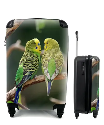 Produktbild von MuchoWow® Koffer Handgepäck Trolley Rollkoffer Kleine Reisekoffer mit 4 Rollen - Zwei Sittiche in einem Baum - Cabin Size < 55x40x23 cm & 55x40x20 cm - Fotokoffer - Kabinenkoffer - Boardgepäck - Reise-Box - Reisekoffer - Reisegepäck - Koffer mit Bild - Trolley für Kinder