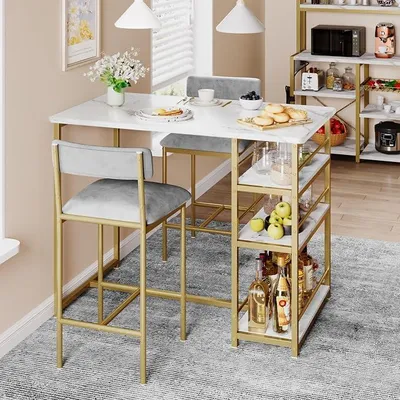 Produktbild von Essgruppe Für 4 Personen Mit 3 Ablagefächern Retro Design Küchentisch Und Stühle Dicke Holzplatte PolyurethanKissen Platzsparend Für Küche Und Essbereich