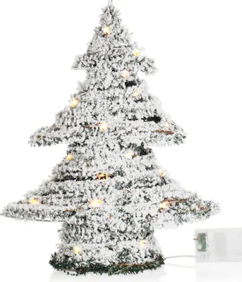 Produktbild von com-four® Künstlicher Weihnachtsbaum beschneit mit Beleuchtung und Timer, Tanne mit Kunstschnee und 30 warmweißen LEDs, Weihnachtsdeko
