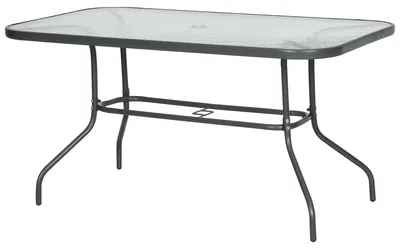 Produktbild von Gartentisch mit Schirmloch, Gartenm?bel aus Metall und Glas, 140 x 80 x 70 cm, Grau