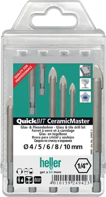 Obrázok produktu pre Sada vrtákov QuickBit® Ceramik Master 5 ks D.4,5,6,8,10 mm šesťhran HELLER