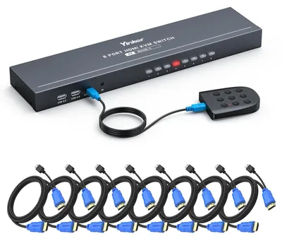 Image de Commutateur KVM HDMI 8 ports, résolution 4K à 30Hz, avec 9 câbles et télécommande IR