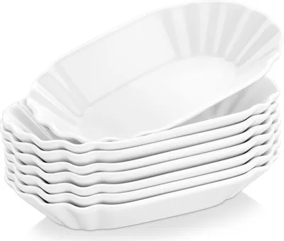 Zdjęcie produktu dla MALACASA, seria Regular, 8 szt. Zestaw misek na frytki, kremowo-biały porcelanowy talerz na kiełbaski, talerz do serwowania, miski na przystawki