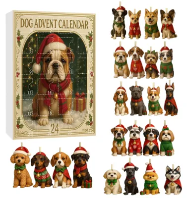 Produktbild von Hunde-Adventskalender 2025, 24 Tage Weihnachts-Countdown-Kalender mit Acryl-Tieranhänger, 24 Hunderassen, Überraschungsgeschenk für Hundeliebhaber