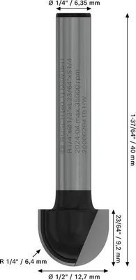 Produktbild von PRO Hohlkehlfräser, R 1/4", Schaft 1/4"