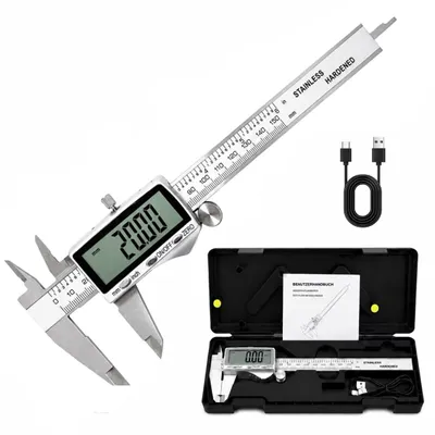 Produktbild von Messschieber aus Edelstahl, USB wiederaufladbar max. 150 mm, Digital Messlehre mit LCD Display, Schieblehre 2 Modi