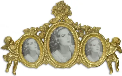 Produktbild von Casa Padrino Barock 3er Bilderrahmen mit dekorativen Engelsfiguren Gold 38,1 x H. 23,4 cm - Edel & Prunkvoll