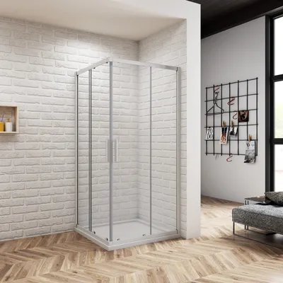 Produktbild von 70x70x185cm Duschkabine Duschabtrennung Eckeinstieg Echtglas Schiebetür Dusche Duschwand
