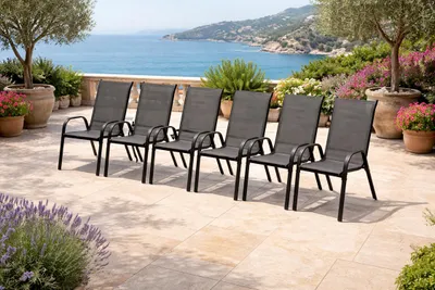 6er Gartenstuhl Outdoorstuhl Stapelstuhl stapelbar Metall Textilen Anthrazit