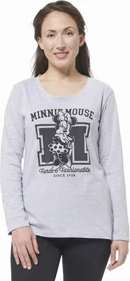 Produktbild von Disney Minnie Mouse Schlafanzug für Damen - Pyjama Set Langarm Oberteil mit Hose Grau/Schwarz S