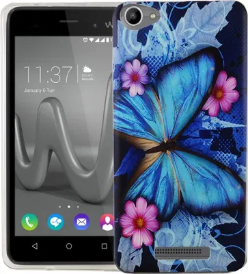 Produktbild von Handy Hülle für Wiko Jerry Max Cover Case Schutz Tasche Motiv Slim Silikon TPU Blauer Schmetterling