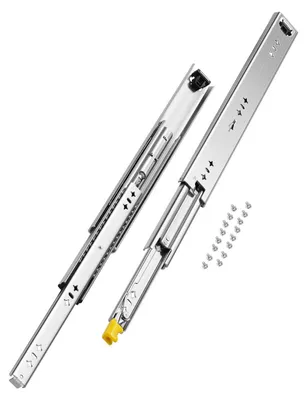 Produktbild von VEVOR 1 Paar Vollauszugsschubladenschienen 16 18 20 24 30 35 37,4 59 24 32 36 40 48 60 Zoll, 250 lbs Tragfähigkeit, verriegelbare Schubladenschienen, Kugellager mit Verriegelung, seitlich montierte Schubladenschiene, 250 lbs-45,7 cm