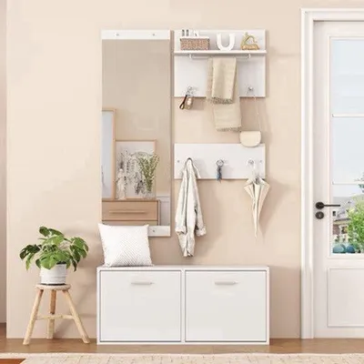 Zdjęcie produktu dla Szafka na buty ze lustrem - 90 x 30 x 41,5 cm - biała - zestaw mebli do przedpokoju i wejścia