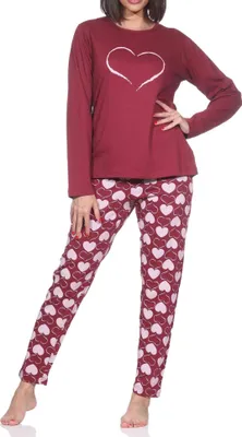Produktbild von Normann Damen Schlafanzug langarm Pyjama in Herz Tupfen Punkte Optik ; rot1 , 40
