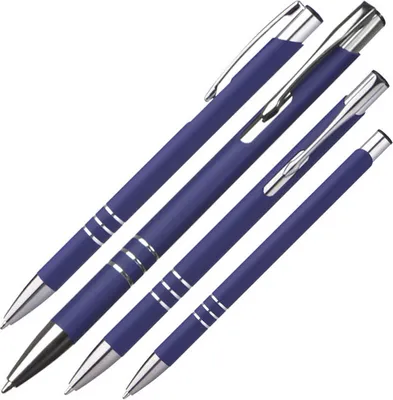 Produktbild von 10 schlanke Kugelschreiber / aus Metall / Farbe: blau