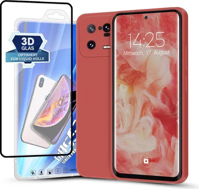 Produktbild von Hülle für Xiaomi 13 Pro 5G mit 9H Displayglas Displayschutz Plus Case Cover Bumper Silikon Softgrip Schutzhülle Farbe: Rot