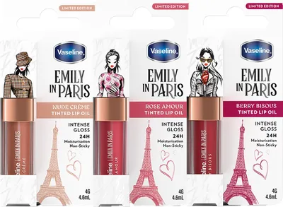 Produktbild von Vaseline x Emily in Paris Lip Oil Mix Pack, getönter Lipgloss für vollere Lippen, (Multicolor - Mix Pack)