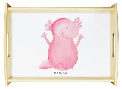Produktbild von Mr. & Mrs. Panda Serviertablett Axolotl Hurra - Weiß - Geschenk, sofatablett, Motivation, Spaß, Servier Tablett, Freude, Sofa, kaffeetablett