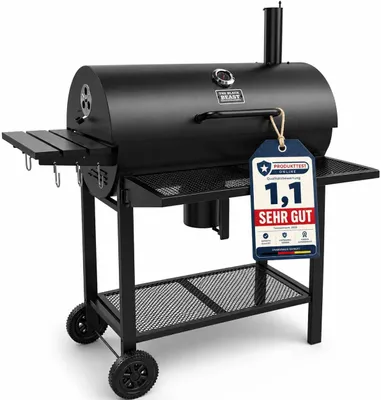 Produktbild von THE BLACK BEAST Holzkohlegrill Grillwagen - Kohlegrill BBQ Smoker mit Deckel, Thermometer und Schorn