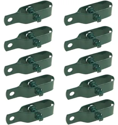 Produktbild von 667210 Packung mit 10 Drahtspannern aus Kohlenstoffstahl für Elektrozäune, geeignet für Nutztiere, Rinder, Pferde, Landwirtschaft und Garten, mit Ratschenmechanismus, 96 mm dick, grün