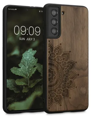 Produktbild von kwmobile Handyhülle für Samsung Galaxy S21 Hülle Holz - Case mit TPU Bumper - Stoßfestes Hardcase - Schutzhülle Cover in Dunkelbraun